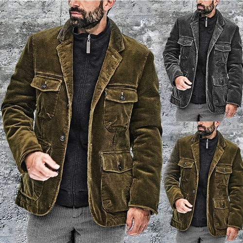 Damen lässige Cordjacke mit aufgesetzten Taschen EB