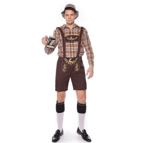 Damen Trachten-Latzhose mit kariertem Oberteil und dekorativer Stickerei EB