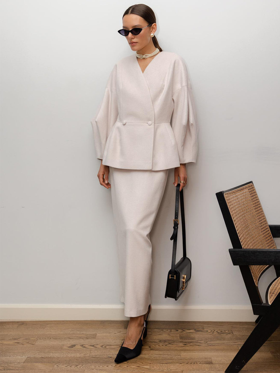 Damen Elegantes Bleistiftkleid mit schickem Blazer-Oberteil und Puffärmeln EB
