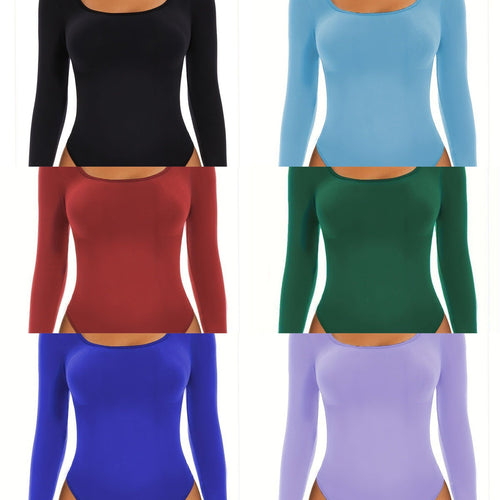 Damen Langarm Bodysuit mit Tiefem Rundhalsausschnitt und Figurbetontem Schnitt EB