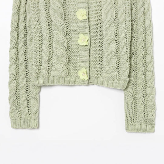 Damen Strickjacke mit floralem Knopfdetail EB