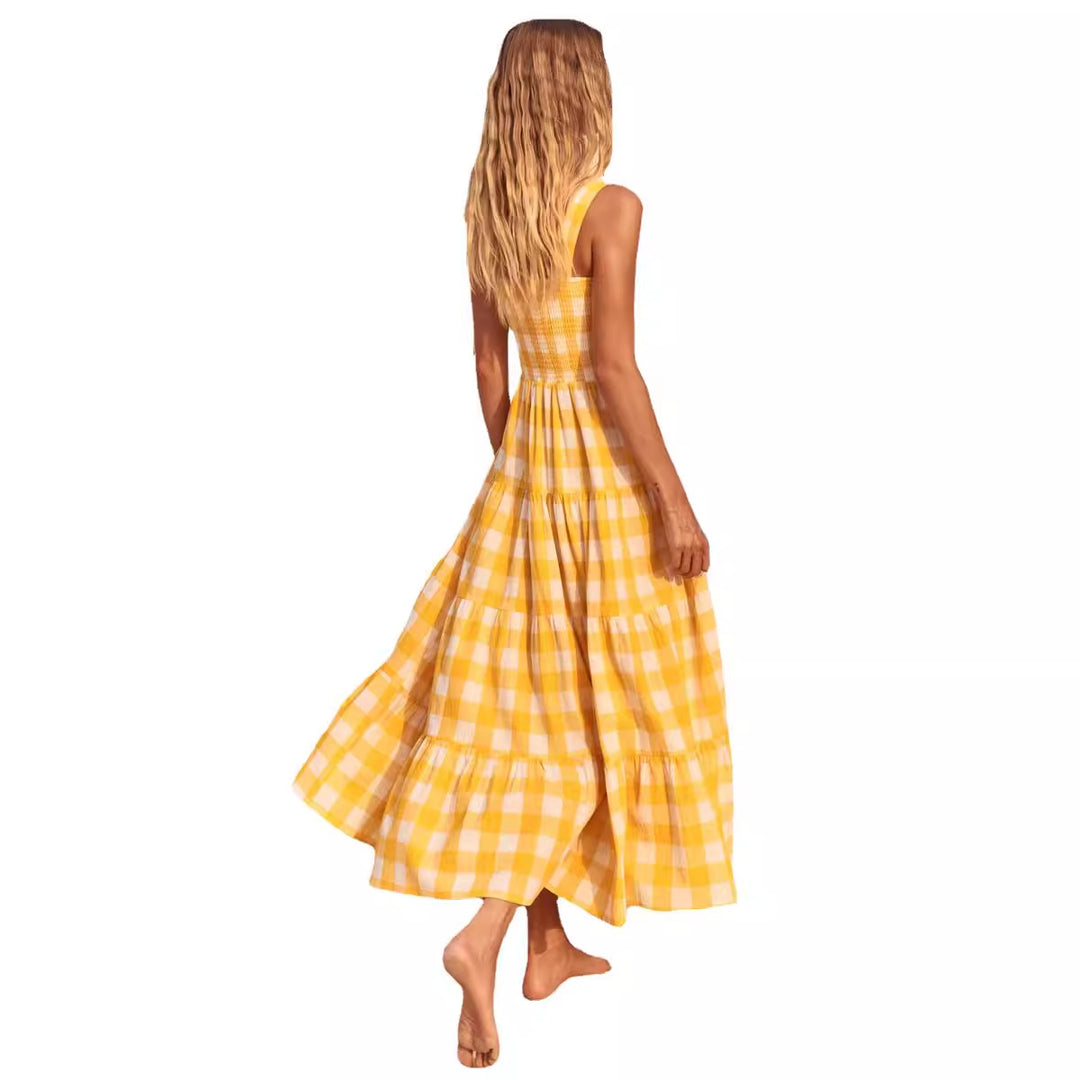 Damen Sommerliches Maxikleid mit kariertem Design und Trägern EB