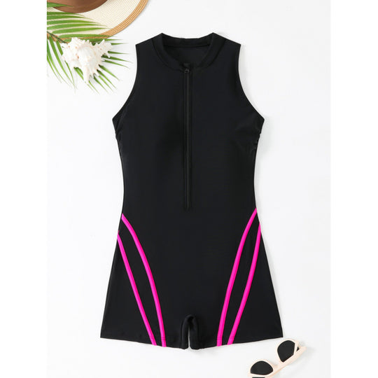 Damen Sportlicher einteiliger Schwimmanzug mit Reißverschluss und Akzentlinien EB