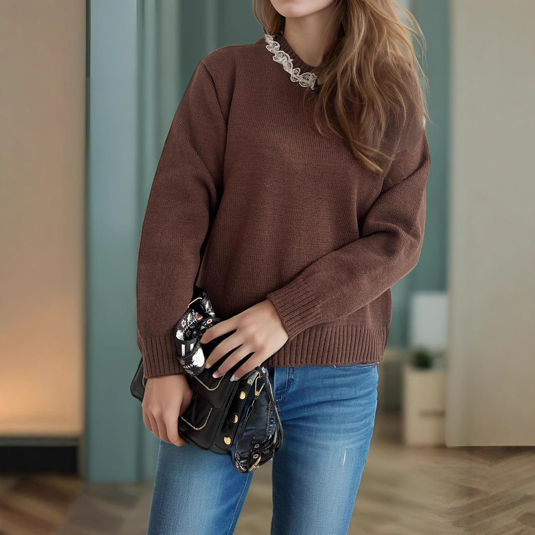 Damen lässiger Pullover mit dekorativem Kragen EB