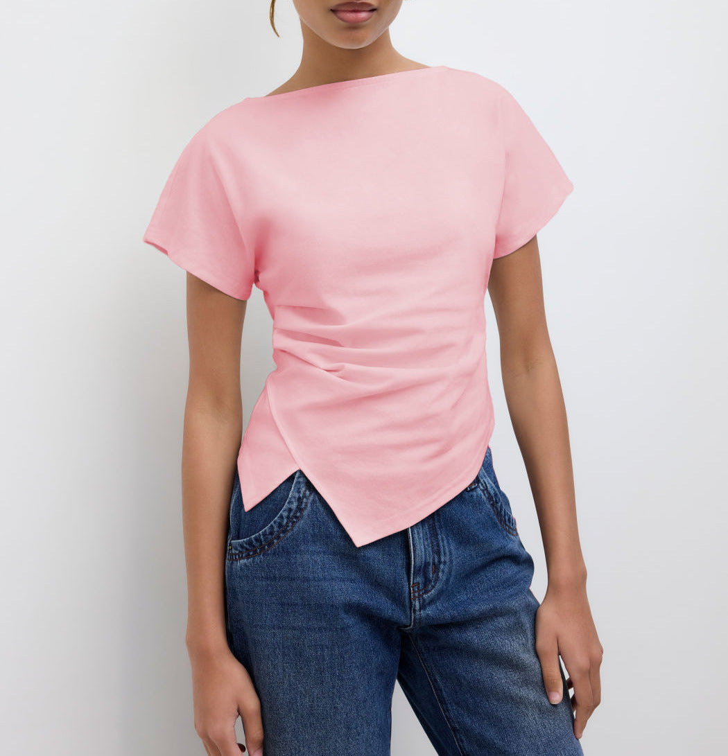 Damen Cropped T-Shirt mit asymmetrischem Schnitt und dekorativem Drapierungseffekt EB