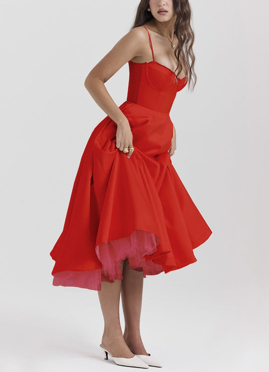 Damen nan Bustierkleid mit geformtem Mieder, weichem Tellerrock, integriertem Tüll-Unterzug und Eingrifftaschen EB