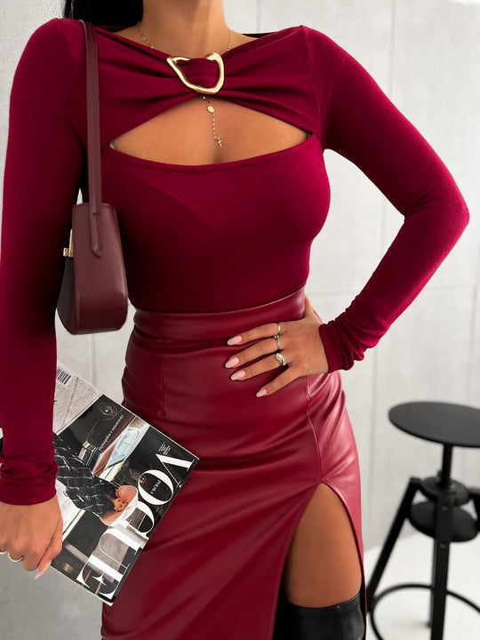 Damen Elegantes Oberteil mit dekorativem Ausschnitt EB