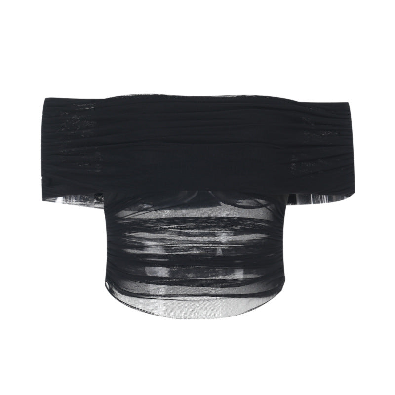 Damen schulterfreies Oberteil mit Wickeldesign und Rüschendetails EB
