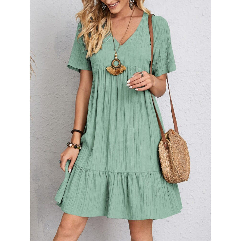 Damen Leichtes V-Ausschnitt Kleid mit schwingendem Rock EB