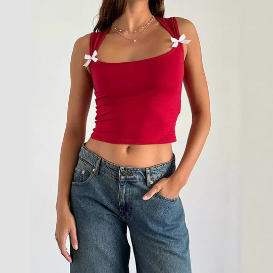 Damen Crop-Top mit verspielten Schleifendetails EB