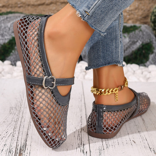 Damen Stilettos mit netzartigem Obermaterial und moderner Schnallenapplikation EB