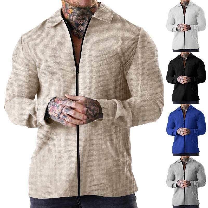 Herren lässiges Kurzarm-Hemd mit strukturiertem Design und modernem Reißverschluss EB