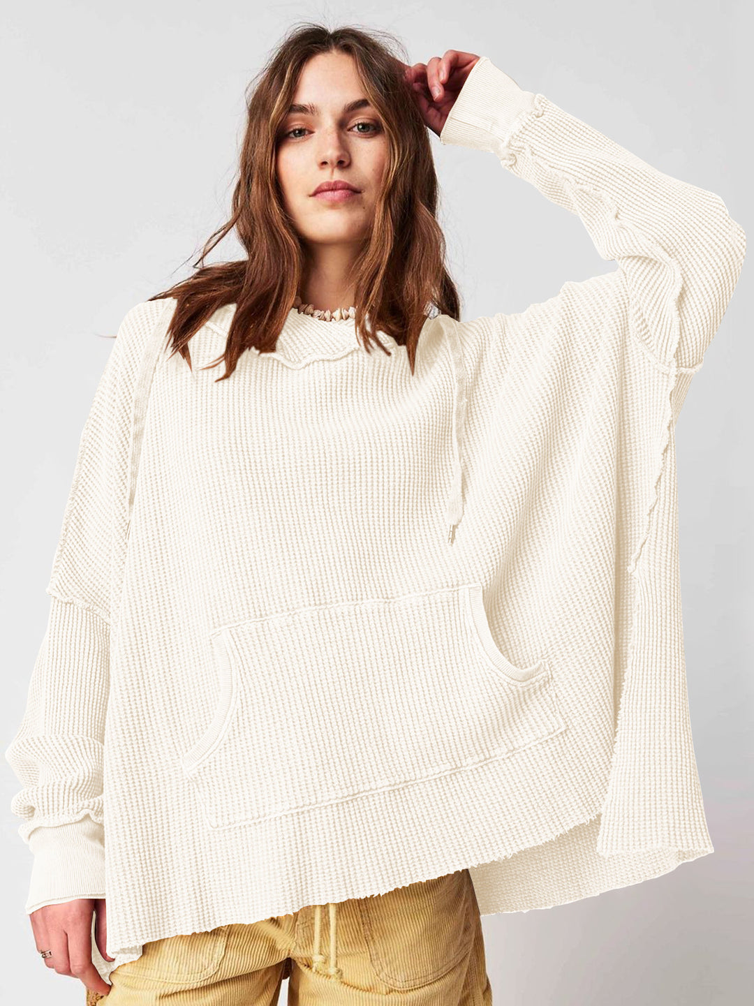 Damen Lässiger Hoodie mit strukturiertem Design und praktischer Kängurutasche EB