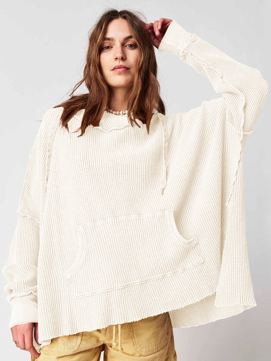 Damen Lässiger Hoodie mit strukturiertem Design und praktischer Kängurutasche EB