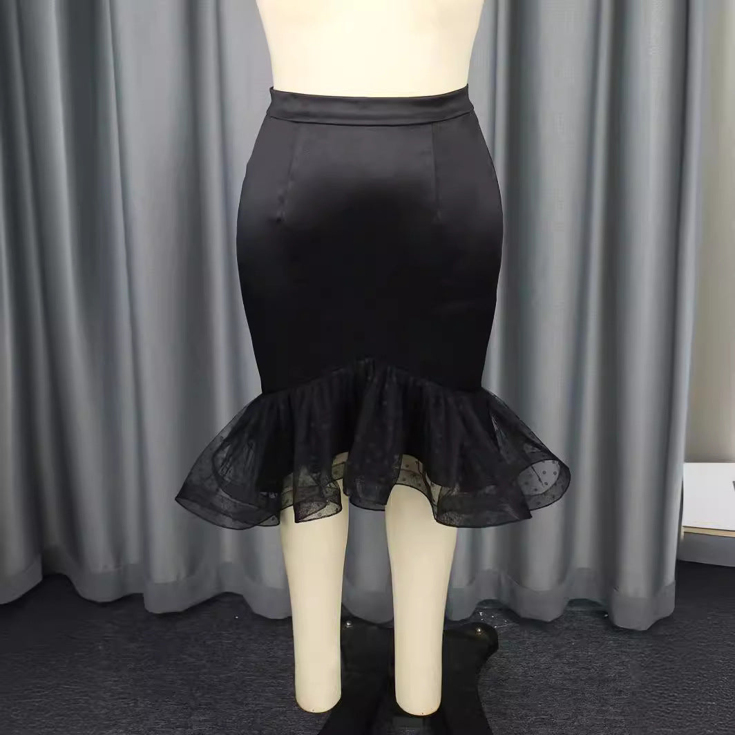 Damen eleganter Bleistiftrock mit voluminösem Tüllsaum EB
