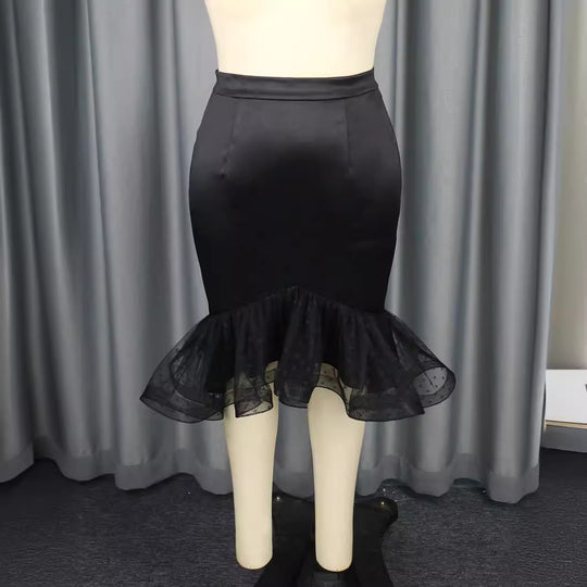 Damen eleganter Bleistiftrock mit voluminösem Tüllsaum EB