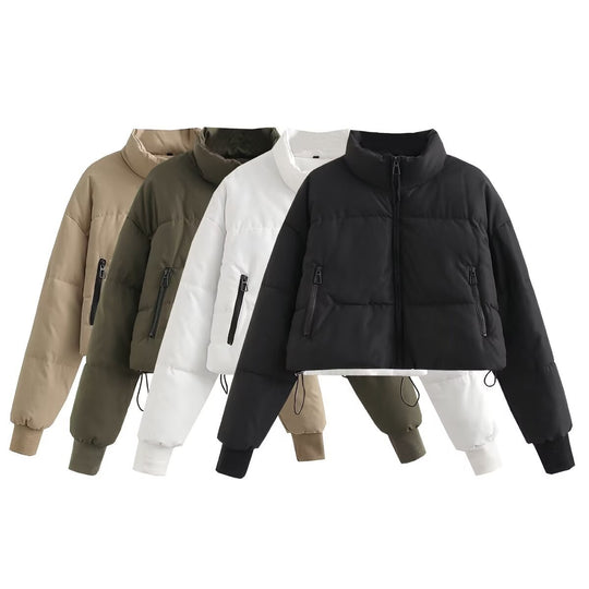 Damen cropped Steppjacke mit hochschließendem Kragen und praktischen Reißverschlusstaschen EB
