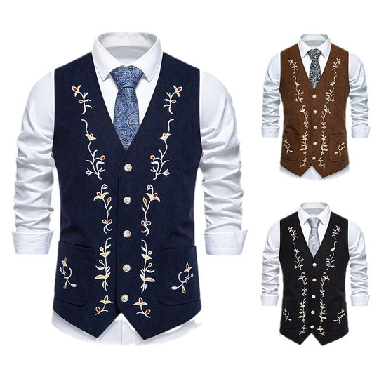 Herren elegante Weste mit floralem Stickdesign EB