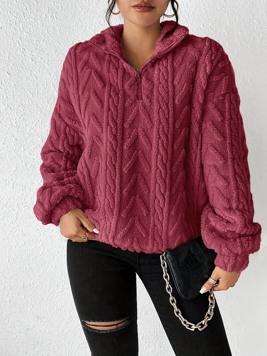 Damen Fleece Pullover mit hohem Kragen und strukturiertem Design EB