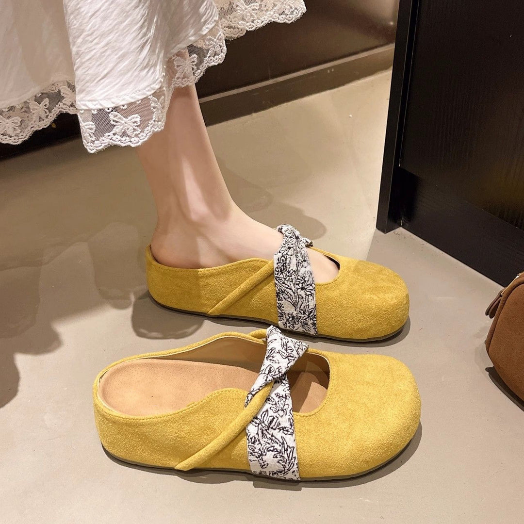 Damen Velours-Mules mit gepolstertem Fußbett und Zierkreuzriemen EB