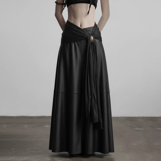 Damen eleganter Satin-Abendrock mit raffinierten Rüschen und Spitzenakzenten EB