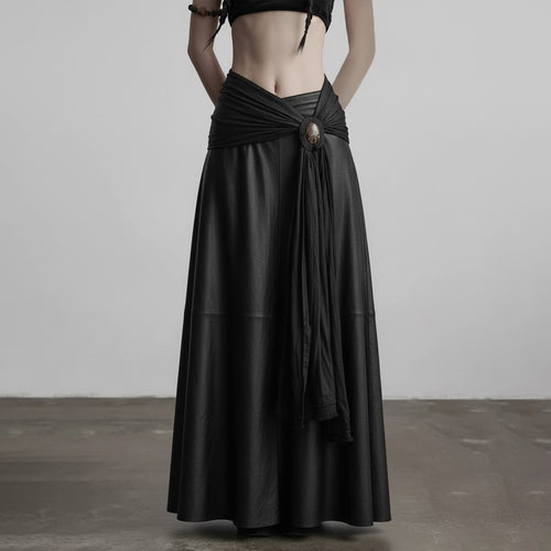 Damen eleganter Satin-Abendrock mit raffinierten Rüschen und Spitzenakzenten EB