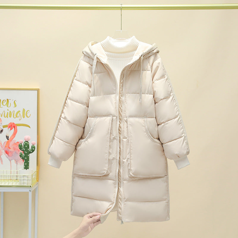 Damen Langer isolierter Pufferparka mit abnehmbarer Kapuze und großen Taschen EB