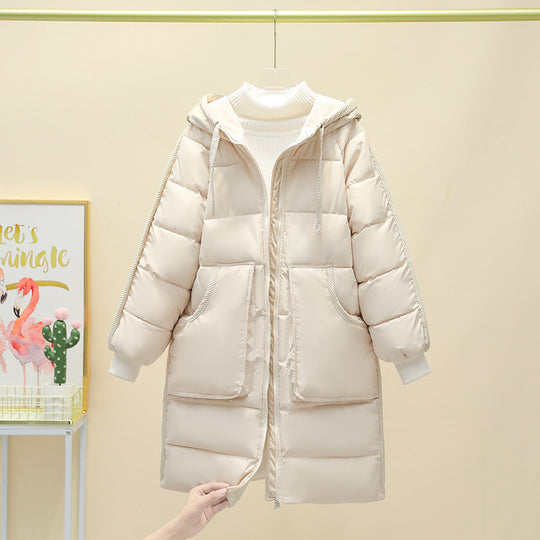 Damen Langer isolierter Pufferparka mit abnehmbarer Kapuze und großen Taschen EB