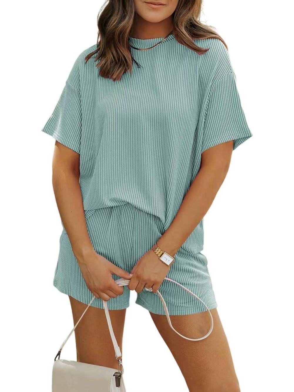 Damen lässiger Lounge-Set mit sportlichem Design und Kurzarm EB