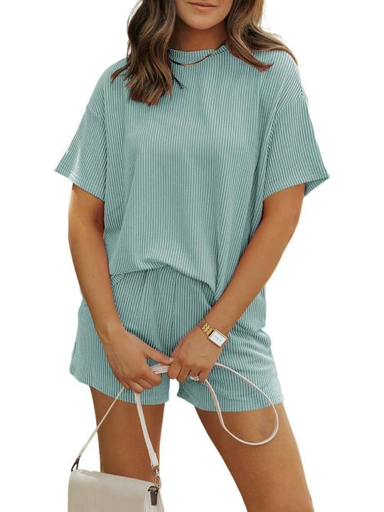 Damen lässiger Lounge-Set mit sportlichem Design und Kurzarm EB