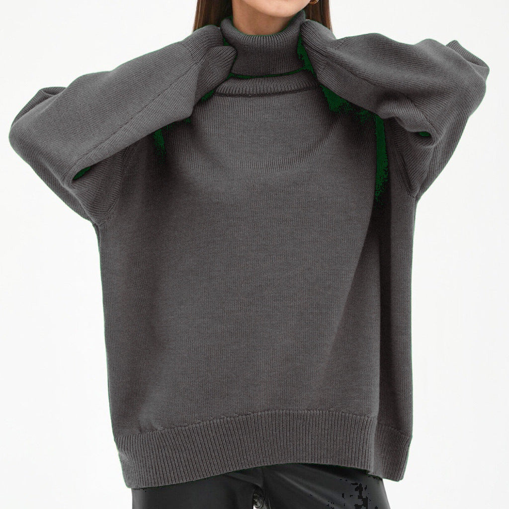 Damen Oversized Rollkragenpullover mit Rippstruktur EB