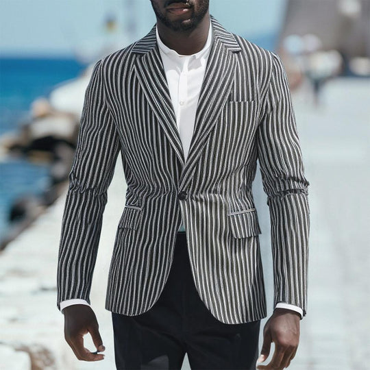 Herren nan gestreiftes Slim-Fit Sakko mit schmalem Revers und Single-Button EB