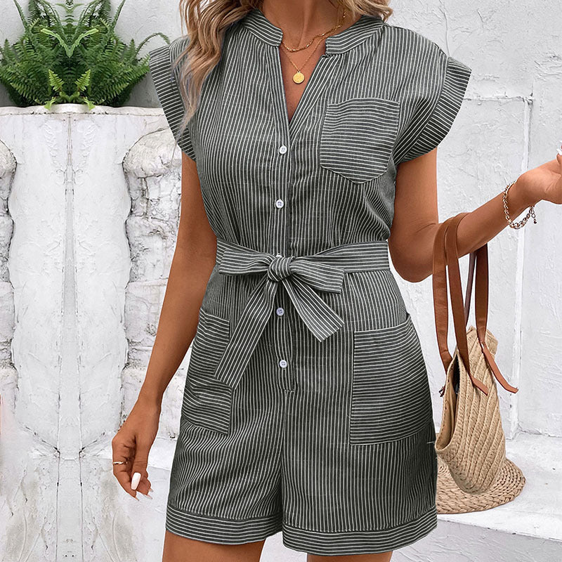 Damen Kurzoverall mit modischen Streifen EB