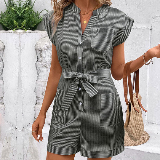 Damen Kurzoverall mit modischen Streifen EB