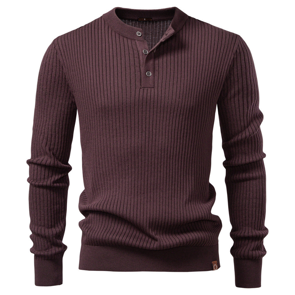Herren Strickpullover mit feinem Rippenmuster und modischem Knopfdetail EB