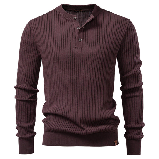 Herren Strickpullover mit feinem Rippenmuster und modischem Knopfdetail EB