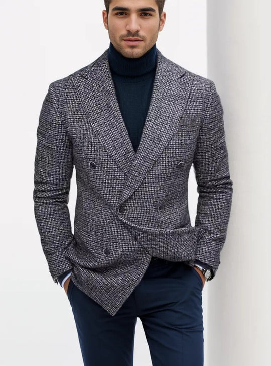 Herren eleganter Doppeltbreasted Blazer im modernen Karodessin EB
