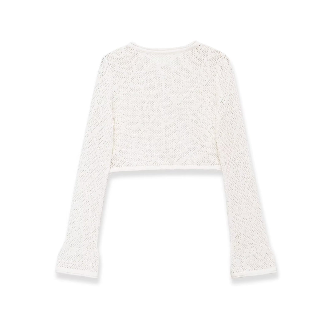 Damen Cropped Strickoberteil mit elegantem Längs-Muster EB