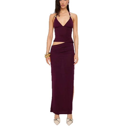 Damen Elegantes Maxikleid mit raffinierten Drapierungen und schickem V-Ausschnitt EB
