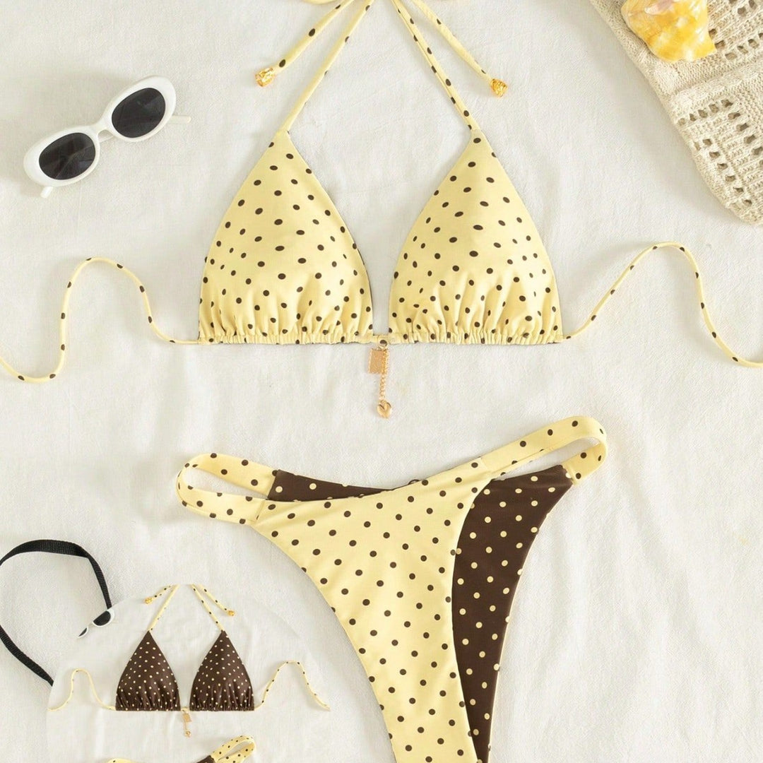 Damen Triangel-Bikini mit besonders feinem Pünktchenmuster und verstellbaren Trägern EB