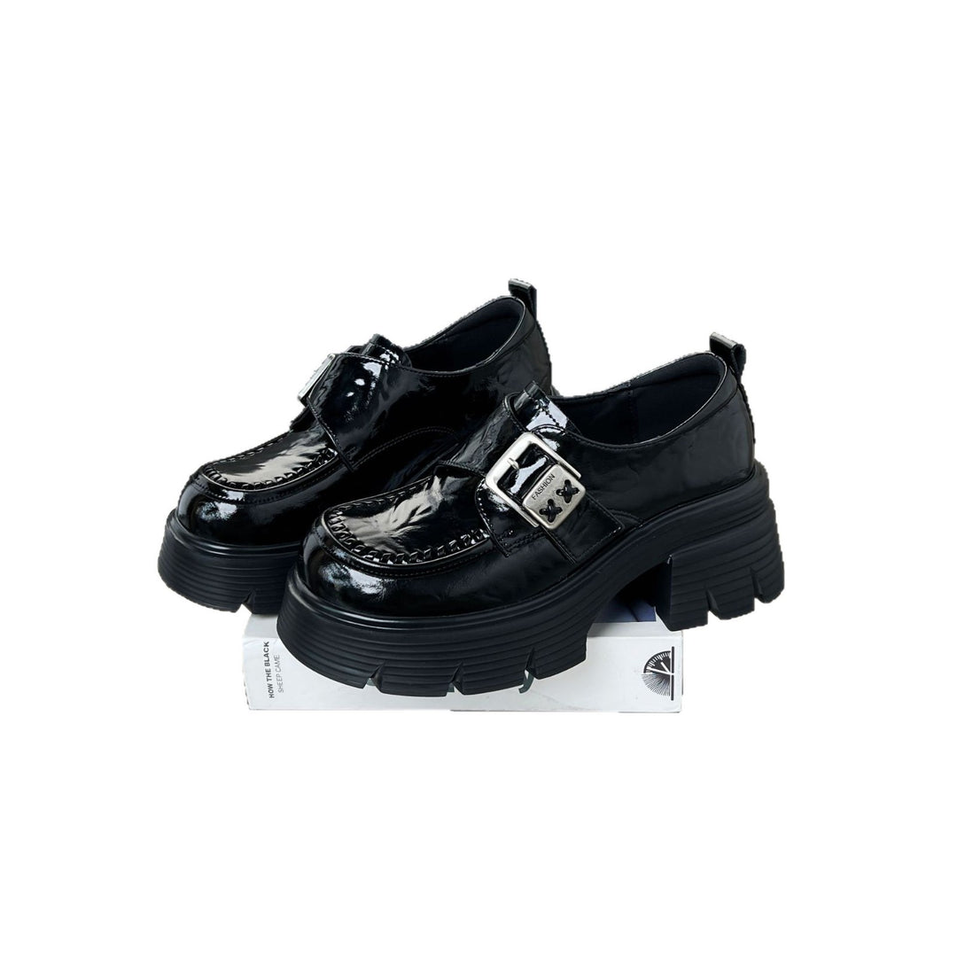 Damen elegante Schnürschuhe mit klobiger Sohle und modischen Schnallen EB