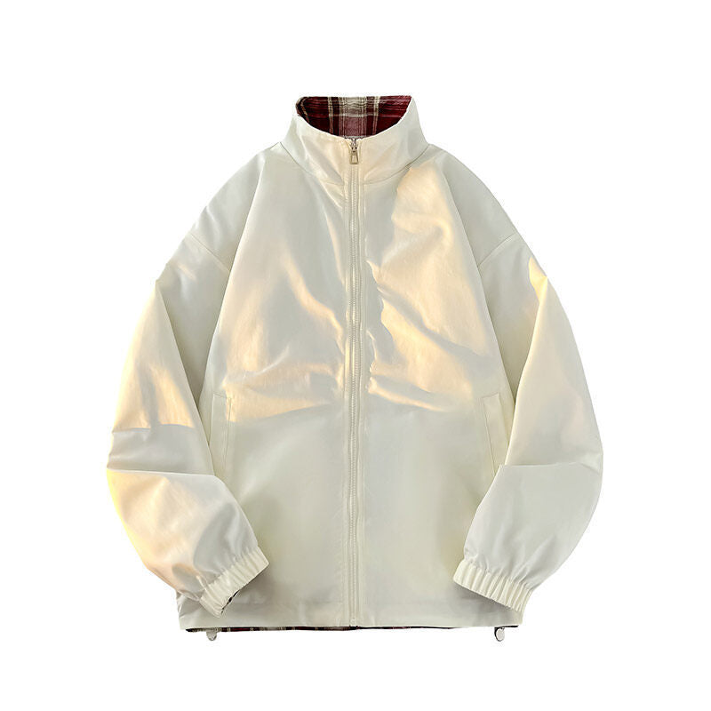 Damen lässige Windjacke mit kariertem Innenfutter und hohem Kragen EB