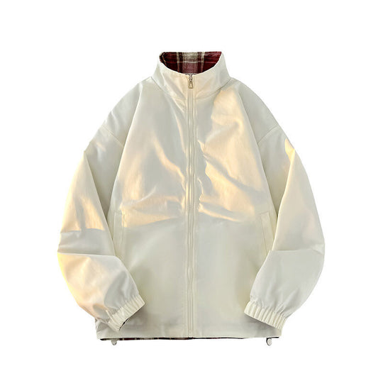 Damen lässige Windjacke mit kariertem Innenfutter und hohem Kragen EB