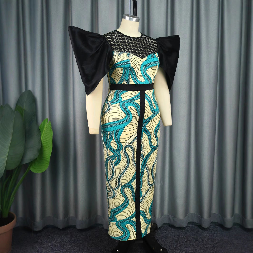 Damen Elegant designendes Maxikleid mit auffälligen Puffärmeln EB