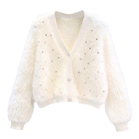 Damen Flauschiger Kurz-Cardigan mit dezenten Knopfdetails EB