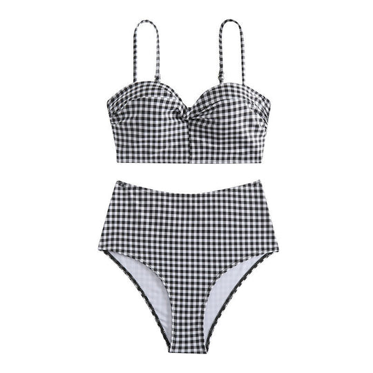 Damen Hochgeschnittener Karo-Bikini mit gepolstertem Oberteil EB
