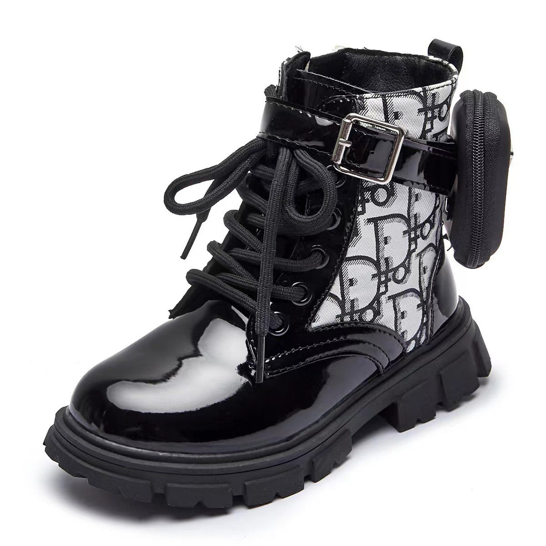 Damen modische Ankle Boots mit praktischen Taschen und robustem Profilsohle EB