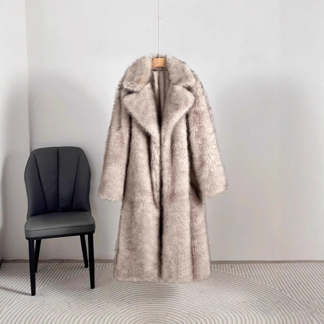 Damen Eleganter Pelzmantel mit großen Taschen EB