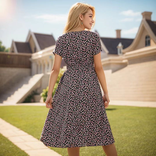 Damen Midi-Kleid mit floralem Muster und elegantem V-Ausschnitt EB