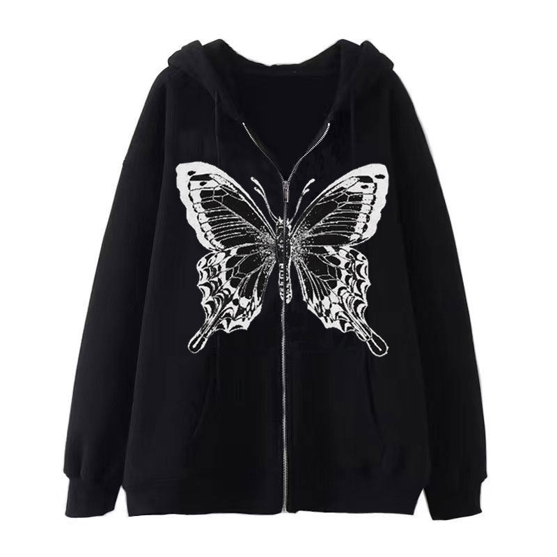 Damen Zip-Hoodie mit ausdrucksstarkem Schmetterlingsmotiv EB